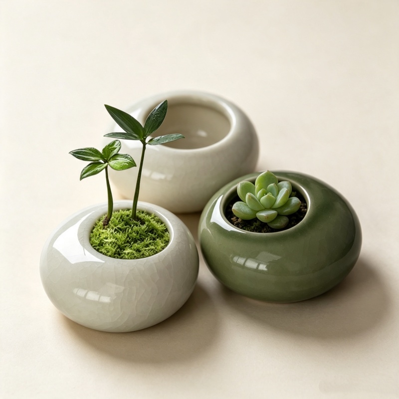 Bonsai Garden Art - وعاء نباتات صغير بتصميم متشقق ومزجج،