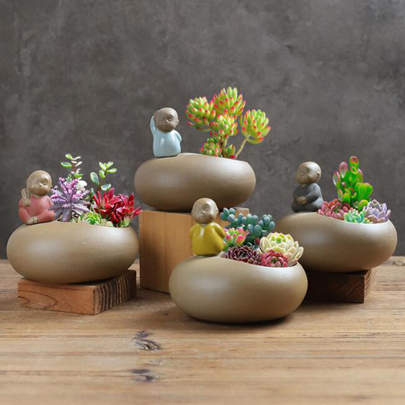 Bonsai Garden Art - النمط الصيني الرجعية السيراميك الراهب الزهرية