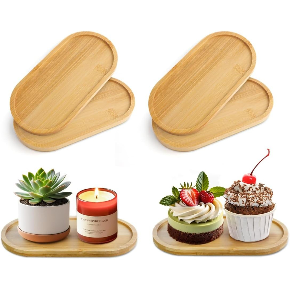 Drip Tray Saucer - 4 قطع صواني نباتات من الخيزران